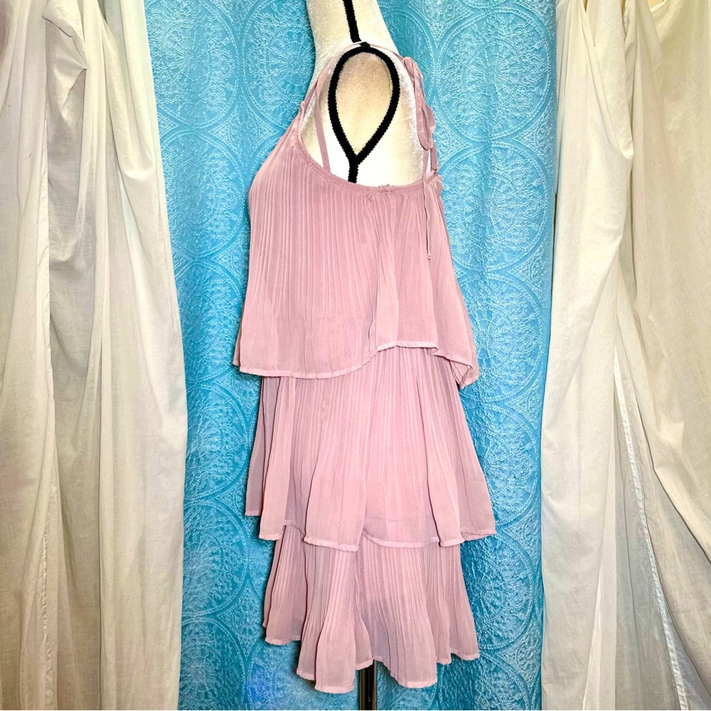 🌟 Lulus Blowing Kisses Dusty Pink Pleated One Shoulder Mini Dress Size XL - Picture 3 of 8